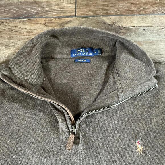 Size L - Polo Ralph Lauren Estate Rib 1/4 Zip Pullover Sweater Brown Mens #49609 - Picture 6 of 11